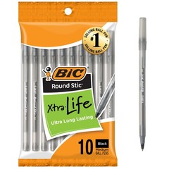 BIC Round Stic Xtra Life Black Ballpoint Pens, Medium Point (1.0mm), 10-Count Pa