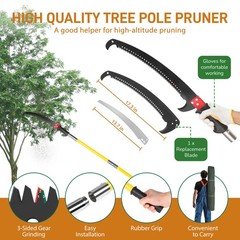 Manual Pole Saw Extendable Tree Pruner 30ft Fiberglass Pole Hook Knife