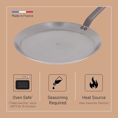 MINERAL B Carbon Steel Crepe & Tortilla Pan – 12” Diameter, 10” Cooking Surfa…