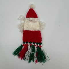 Handmade Santa Claus Ornaments SET of 2 Vintage 1980s Crochet Yarn Knit Folk Art