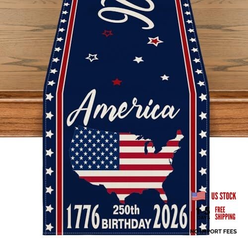 United States America 250th Flag Table Runner, with Honor and Respect