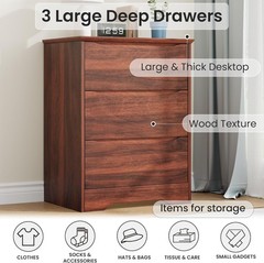 3 Drawer Dresser for Bedroom, Wooden Dresser with Deep Storage & Wide Top