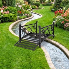 3.3 ft Garden Metal Bridge, Outdoor Arched Bridge w/Dual Patterned Side Rails