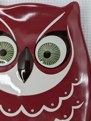 Vintage Katie Brown Owl Serving Platter Meijer Whimsical Red White Green Eyes