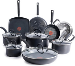 17-Piece Hard Anodized Nonstick Cookware Set – Dishwasher Safe, Black