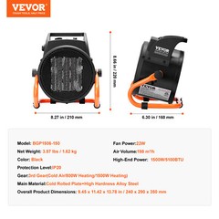 VEVOR Greenhouse Heater 1500W PTC Fast Heating Overheat Protection 3-Speed