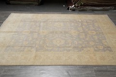 8.11 x 11.8 Slate and Gold Chobi Zigler Handmade Pakistan Rug #F-4258