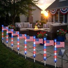 8Pcs Solar American LED Flag Stake Lights Set for 4th of July Garden Yard Decor