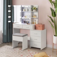 5 Drawers Vanity Desk Set with Large LED Lighted Mirror for Bedroom Makeup Dress