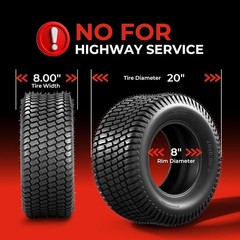 20×8.00-8 Lawn Mower Turf Tires (Set of 2), 4 Ply Turf S Pattern 20x8x8 Tubeless