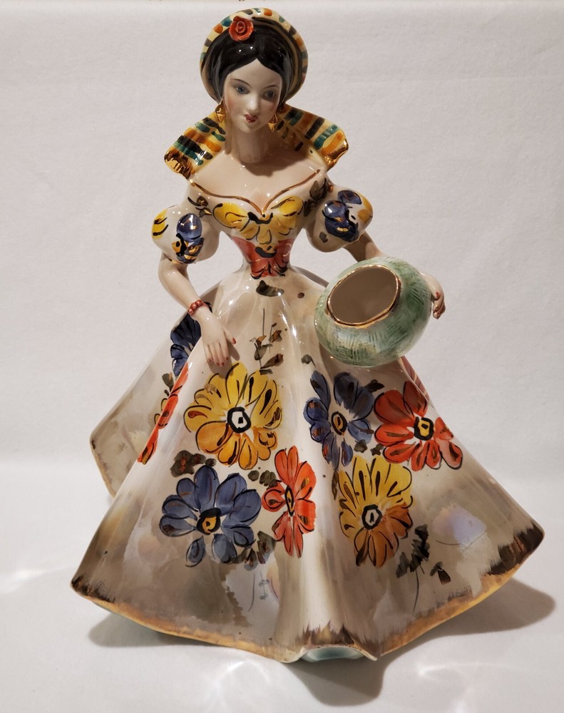 15.5″ Handpainted Ceramic/Porcelain Lady With Water Jug Figurine Made In Italy