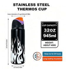 Owala FreeSip 32oz Black Flame Water Bottle Chrome Inferno Style – 2026 Gift
