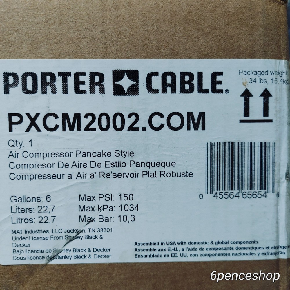 Porter-Cable PXCM2002, 6 Gallon 150 PSI Electric Pancake Air Compressor