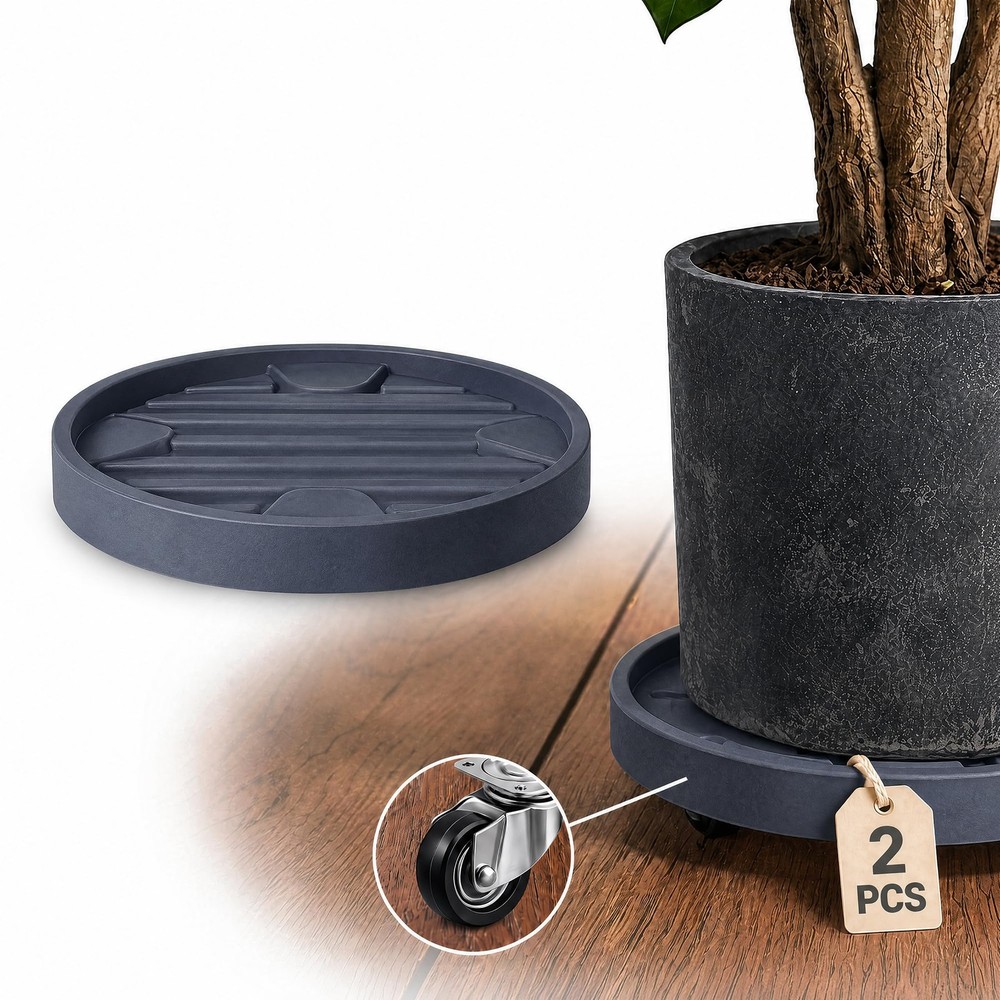 2Pack Gray 9.8 In Plant Caddy Hidden Wheels Rolling Stand Casters Dolly