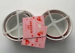 Meijer Ceramic Ramekin Lot of 2 Sets Nested Heart Bow Cherry 4 Total Small Bowls