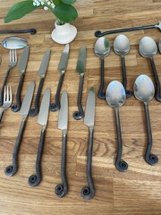 38 Piece Gourmet Settings Treble Clef Stainless Silverware & Serving Pieces VTG
