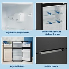 3.1 Cu.ft 2-Door Mini Fridge with Freezer, Compact Stainless Steel Refrigerator