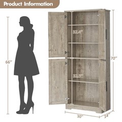 70″ Tall Kitchen Pantry Cabinet Storage Cabinet W/ 4 Doors & Adjustable Shelves