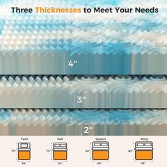 Cooling Gel Memory Foam Mattress Topper 5-Zone Pressure Relief Soft Bed Pad