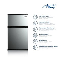Arctic King 3.2 Cu ft Two Door Mini Fridge with Freezer, Stainless Steel, E-Star