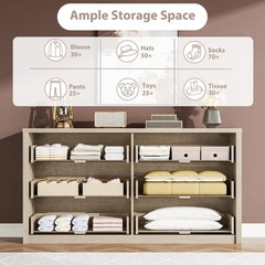 ✅GarveeHome 6 Drawer Dresser for Bedroom, Wide Wood Chest of Drawers Handle Free