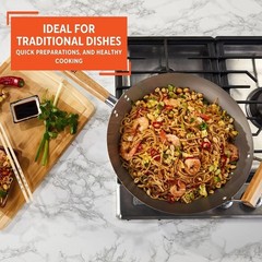 14in Lightweight Carbon Steel Wok with Natural Non-Stick Finish & Wood Handles