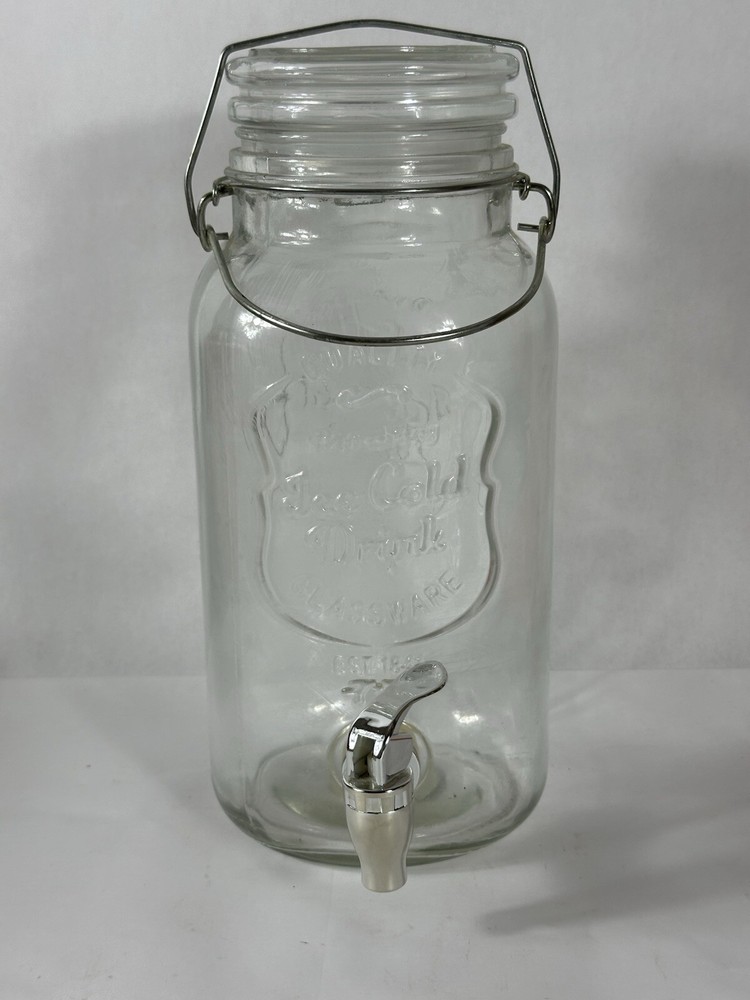 Glass Beverage Dispenser 2 Gallon with Glass Clamp Lid Hand-Wash Only