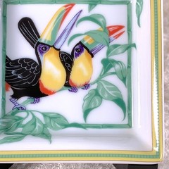 Vintage Hermes Paris Mini Tray Toucans Porcelain Ashtray 8 x 8 cm