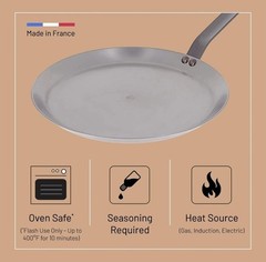 De Buyer MINERAL B Carbon Steel Crepe & Tortilla Pan 10″ SEASONING AVAILABLE