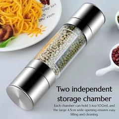2PCS Premium Stainless Steel Salt and Pepper Grinder Shaker Mill Glass Bottle