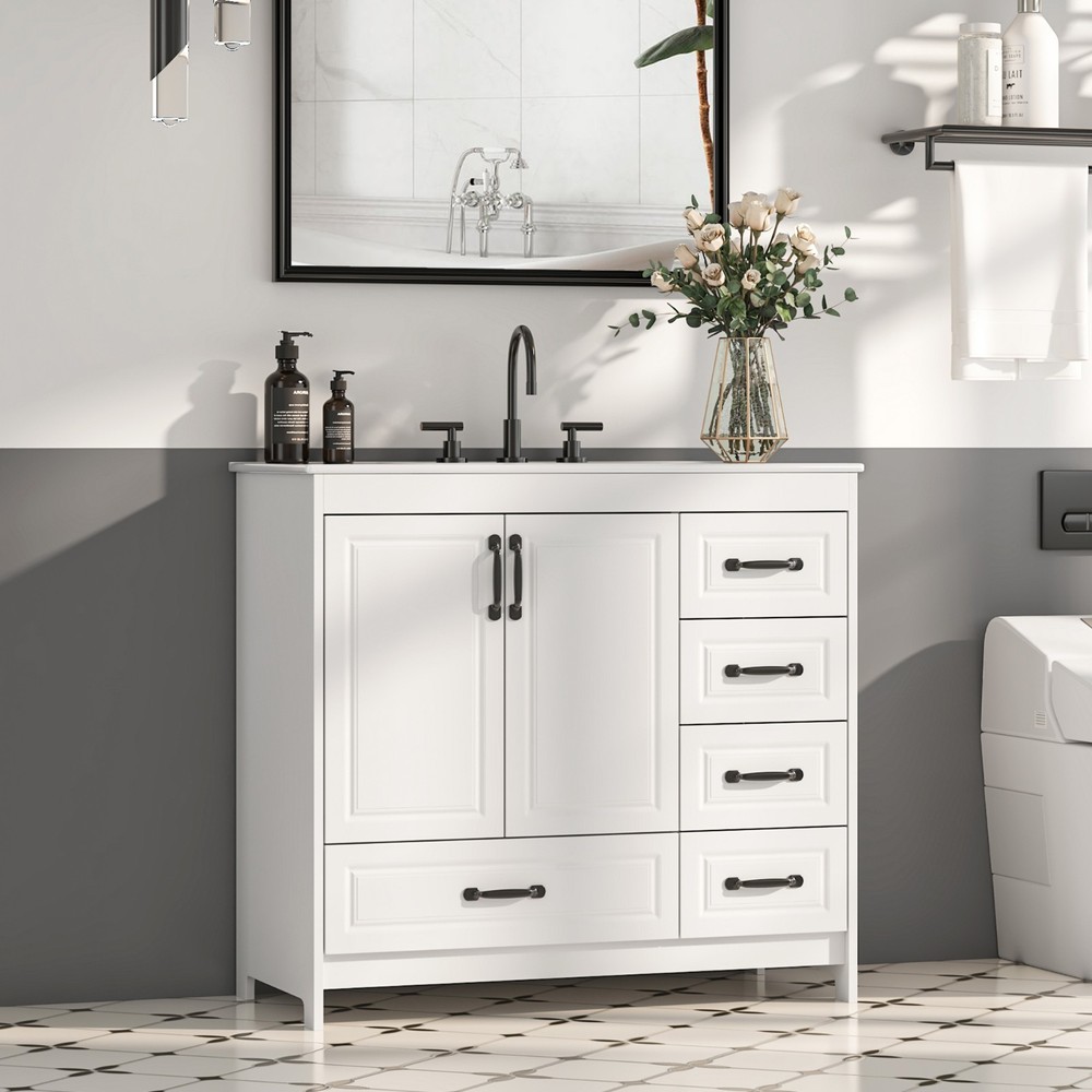 30″ 36″Bathroom Vanity with Ceramic Sink Freestanding Storage Cabinet w/5 Drawer