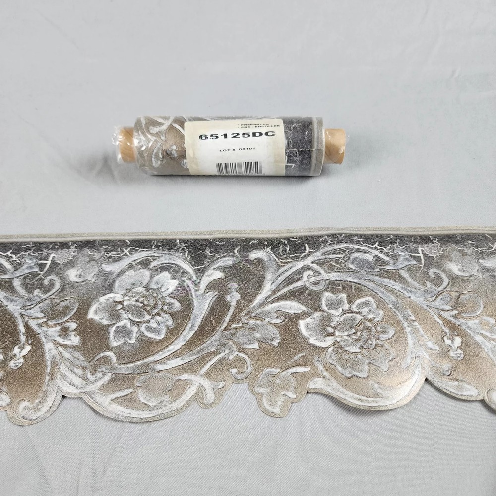 Unbranded Floral Silver Gold Wallpaper Border Pre-Pasted Metallic 65125DC