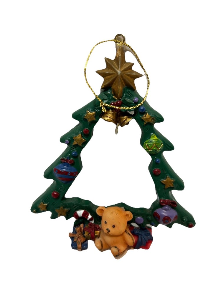 Vintage Resin Christmas Tree Ornament Toys Bear 4 x 4″