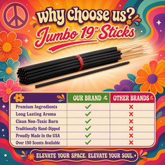 SANDALWOOD Incense Sticks 19″ Jumbo Extra Large Bulk Handmade Hand Dipped