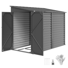 4.6′ x 9′ Metal Outdoor Storage Shed with Lockable Doors, Dark Gray