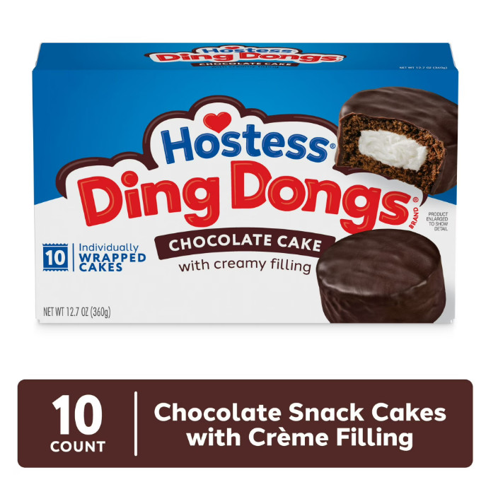 Hostess Ding Dongs Snack Cakes, Chocolate Flavor, 12.7 oz Box (10 Count)