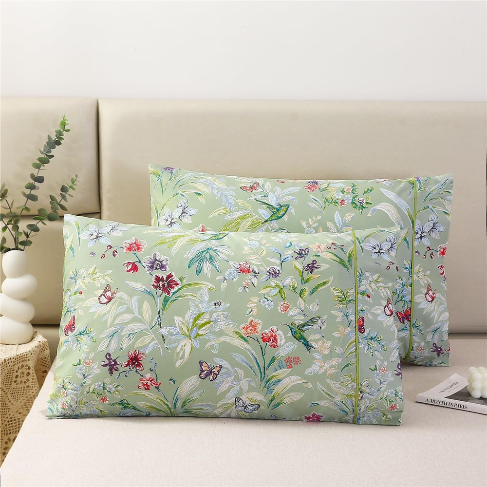 100% Cotton Pillowcases Set of 2 Standard Size Floral Printed Butterfly Pillow C