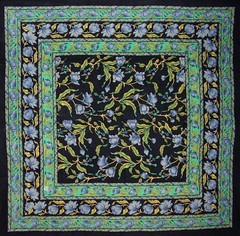 French Floral Square Cotton Tablecloth 60″ x 60″ Blue on Black