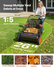 VEVOR Push Lawn Sweeper 26 in Leaf & Grass Collector 7 cu.ft. Hopper Bag Durable