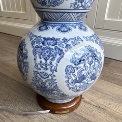 LARGE Ralph Lauren Blue & White Double Gourd Porcelain Table Lamp 26.5″H NWT NEW