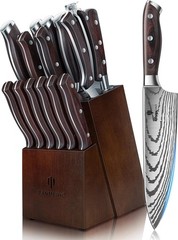 SANMEHO 16-Piece Stainless Steel Knife Block Set Knives+Sharpener