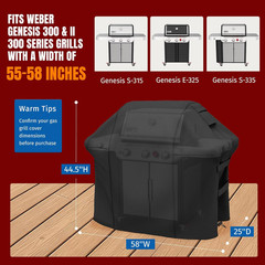 Grill Cover for Outdoor Grill, Fits Weber Genesis 300 & Genesis II 300 Series Ga