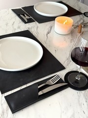 Leather Placemat Set | Rustic Handmade Table Mat | Coasters & Cutlery Holder