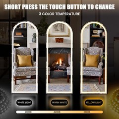 LED Full Length Standing Mirror Arched/Rectangle 3 Color Lights. Hang/Lean.