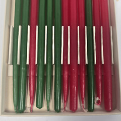 Vintage Penn Slimline Tapers Candles Red Green Set Of 12 MCM 15″ Christmas Decor
