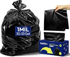 Heavy Duty Trash Bags 33 Gallon 30 Count, 1.0 Mil, Strong Black Garbage Bags,