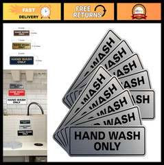 10 Pack Standard Hand Wash Only Sign for Kitchen Sink – Easy Install Silver Wall
