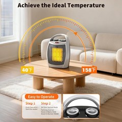 Portable Electric Space Heater with Thermostat, 1500W/750W Safe and Quiet Cerami