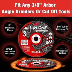 SHALL 25-Pack Cut Off Wheels 3” x 3/8” x 3/64” – Fast Cutting Disc
