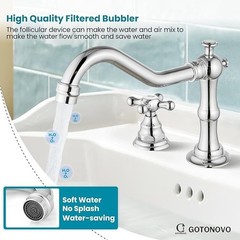Bathroom Sink Faucet Polished Chrome 2 Handles 3 Holes Vanity Mixer Tap W/ Drain